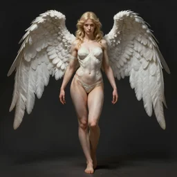 portrait of a full body of beautiful female angel, d & d, fantasy, arcane, flat lighting, intricate, muscular, highly detailed, digital painting, artstation, concept art, smooth, sharp focus, illustration, art by simon bisley and greg rutkowski and alphonse mucha, natural tpose