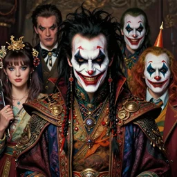photorealistic portrait of evil looking mickey rourke wearing intricate shao khan costume, bizarre voodoo makeup, clown makeup, by amano, karol bak, greg rutkowski, and akira toriyama, tonalism, hyperrealistic, artgerm, award winning, masterpiece.