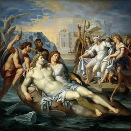 a mix between the raft of the medusa and the school of athens, matte painting, oil canvas, photorealistic illustration, extreme detail, hyper realistic, highly detailed, digital art