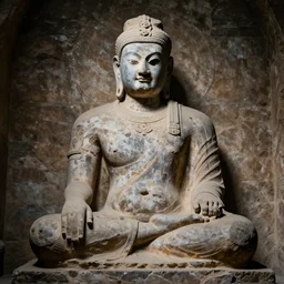 old statue of forgotten war god with it ´ s face destroyed