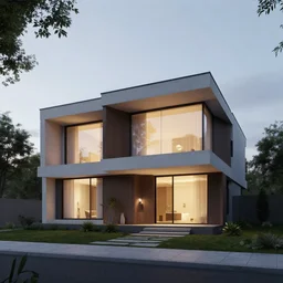 A beautiful realistic architectural rendering of a modern house with a mysterious glow emitting from inside, by octane render and corona render