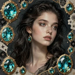 beautiful topaz girl dark. artstation hq. intricate, elegant.. decollage. by myriam wares