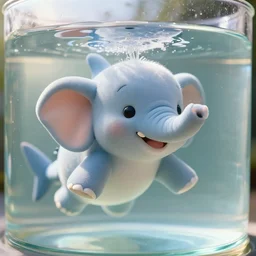 cute happy pet elephant shark hybrid swimming in a glass of water, sun shining through the glass, award - winning pet photography, soft lighting, ultra detailed, dslr, cinematic, volumetric lighting, 8 k resolution, photorealistic