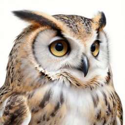 realistic portrait beautiful painting of pathetic owl, triple eye pupil. facing right, fine art, sinister, trending on artstation, smooth draw, sharp focus, digital art, bright colors, fine draw, perfect lighting, high render, high resolution.