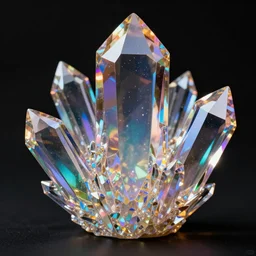 material study, photo realistic giant holographic crystals, vivid colors, translucent, beautiful, colorful, sharp focus, highly detailed, black background