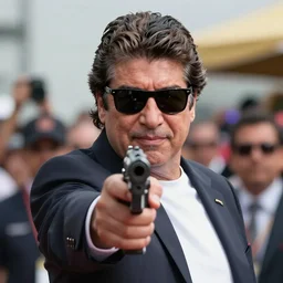 a still of hugo chavez as neo from the matrix, wearing black sunglasses and pointing a gun to the camera. centred. extremely detailed. beautiful. 3 5 mm. 4 k. award winning.