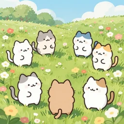 a field of kawaii cat flowers during the day