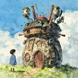 a realistic and atmospheric cell - shaded watercolor concept art from howl's moving castle ( 2 0 0 4 ) of a futurist sci - fi city and an egyptian pyramid complex in a flooded rainforest. very dull muted colors, hd, 4 k, hq