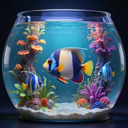 3 d render of a tropical fish in a fishbowl, fantasy art, photo studio, artstation trend, hdr