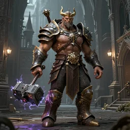 detailed realistic dace full body portrait octane render of a muscular beautiful goliath in daedric - armor, ultra wide shot, energy - battlehammer, poising for the camera, on an medieval gothic street, in the style of greg rutkowski and hans zatzka, digital art, sharp focus, highly realistic