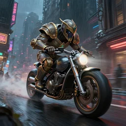 a tron bike high speed chase down a brutalism looking city, dim neon lights, lens flare, scale, night life, heavy rain, deep focus, d & d, fantasy, intricate, elegant, highly detailed, digital painting, artstation, concept art, matte, sharp focus, illustration, hearthstone, art by artgerm and greg rutkowski and alphonse mucha