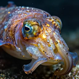 a macro shot of a cuttlefish face in extreme detail. photograph. lens.