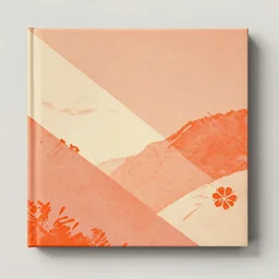 vintage color halftone album artwork large colorful orange peach and one small blossom illustration, nostalgic high saturation, grainy film, neutral blank light grey background