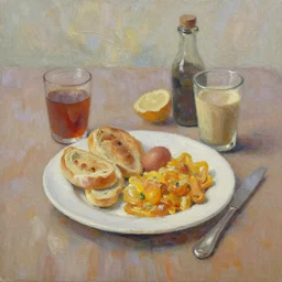 oil painting of breakfast, highly textured
