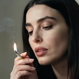 cinematic close up portrait of monica bellucci lighting a cigarette in paris by gastel, pale tonal matt, head in focus