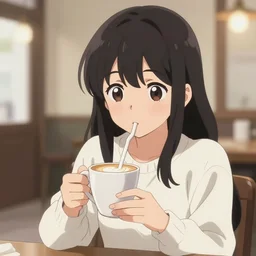 anime girl with a latte