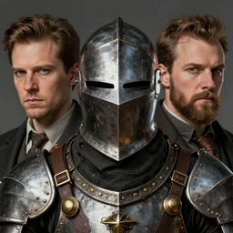 the doomslayer as a steampunk knight, realistic closeup portrait art by norman rockwell and donato giancola and greg rutkowski, a - symmetrical
