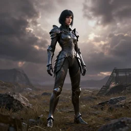 dark girl armor in a dream landscape, Octan render,realistic, by yog-soggoth