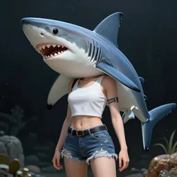 a girl dressed as a shark, highly detailed, digital art.