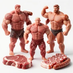 detailed photo of bodybuilders made out of meat, steak, bacon, salami, sausage, wagyu beef, wetcore