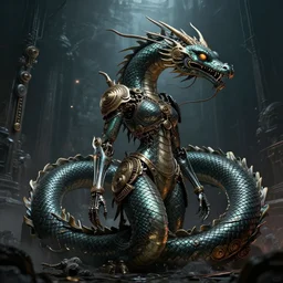 cyborg naga, cyberpunk steampunk, dark