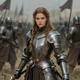 gorgeous medieval warrior princess in a battle scene, shallow depth of field, matte painting by karole bak, by hasui kawase