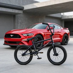 Ford mustang Saleen with the color scheme of a mike dominguez diamondback bmx bike, trending on artstation, architectural photography, 4K