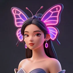 a 3 d model of an exotic beautiful woman with a neon butterfly head, unreal engine, cinema 4 d, intricate details, 8 k, ultra realistic, super detailed, octane, ray tracing, artstation, beeple, shiny plastic viny look