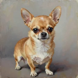 oil painting of a brown grumpy chihuahua