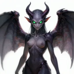 character portrait of a humanoid demon with green eyes and wings