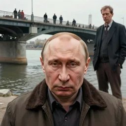vladimir putin is a bum, is hungry homeless, under the bridge, beggar, despair by donato giancola and greg rutkowski and wayne barlow and zdzisław beksinski, realistic face, digital art
