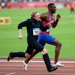 stephen hawking running the 1 0 0 meters at the olympics with usain bolt