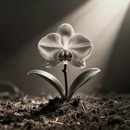 simple tattoo of an orchid sprouting from the earth