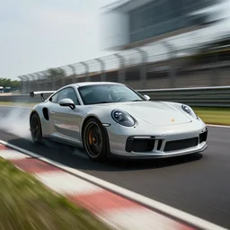 porsche on track blurring speed lines highly realistic photograph in style of Desmond louw