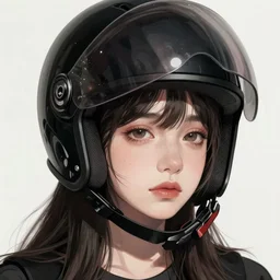 portrait of a a young beautiful sadie sink wearing black helmet | | fine detail!! anime!! realistic shaded lighting!! poster by ilya kuvshinov katsuhiro otomo ghost - in - the - shell, magali villeneuve, artgerm, jeremy lipkin and michael garmash and rob rey