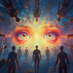 trapped in my conscious, sky falling, look me inside of my eyes, thermal overlay, blurred out humanaoids, species, intricate artwork by beeple. octane render, trending on artstation, emiliano ponzi and chris warevery coherent symmetrical artwork. cinematic, hyper realism, high detail, octane render, 8 k