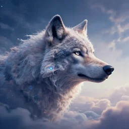 of a fantasy sky and the gases and clouds shape into a wolf's head epic digital art
