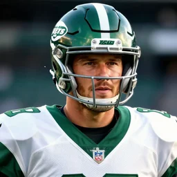 facial portrait of tom brady, new york jets uniform, digital art, octane render, ray tracing, volumetric lighting