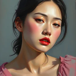 portrait of liu yifei, intimate, pastel shades, beautiful face, rule of thirds, spotlight, expressive, passionate, by greg rutkowski, by jeremy mann, by francoise nielly, by vincent van gogh, oil painting, correct body proportion