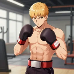saitama from one punch man boxing at the gym, anime style, digital art, artstation