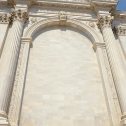 perfect digital painting close shot angle from below of giant luxurious ornated romanic marble brick wall with ornated giant open gates, atmospheric perspective, on a fantasy landscape by greg rutkowski, wayne barlowe and cristian sauret, 8 k, vivid color scheme
