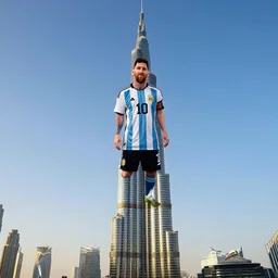 Lionel Messi standing on top of Burj Khalifa