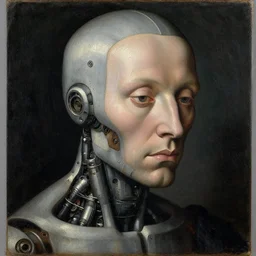 1 4 0 0 s renaissance close - up portrait of cyborg, oil painting by jan van eyck, northern renaissance art, oil on canvas, wet - on - wet technique, realistic, expressive emotions, intricate textures, illusionistic detail