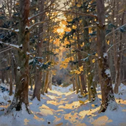 forest in winter, oil painting, warm lighting, oil painting by kaii higashiyama