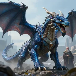 a ultrarealistic hyperrealistic matte painting 3 d render of a gigantic blue dragon, by dan mumford and lorddoomhammer and simon stalenhag : 7 ray tracing, photorealism, high quality, 8 k, 8 k resolution, 4 k, 4 k hd, hdr, blurry, smooth, airbrushing, soft lighting, dynamic lighting, cinematic lighting, epic : 3