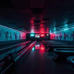 abandoned haunted bowling alley with neon lights