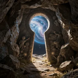 3d render of a the creation of space and time viewed through a keyhole