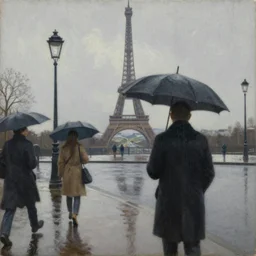 a rainy day in paris, by ben aronson, oil on canvas
