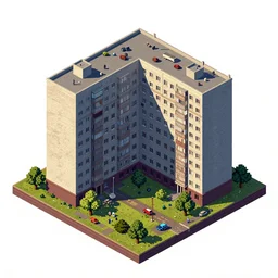 Photo of Soviet apartment building, isometric, pixelart