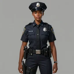 full body portrait of young black woman as a police officer, police uniform, intricate, beautiful and elegant, highly detailed, digital painting, artstation, concept art, smooth, sharp focus, illustration, art by wlop, mars ravelo and greg rutkowski